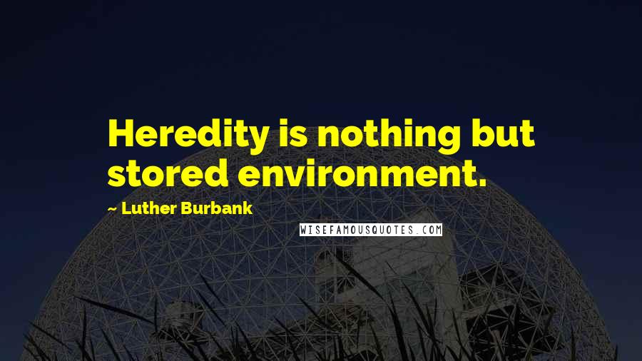 Luther Burbank Quotes: Heredity is nothing but stored environment.