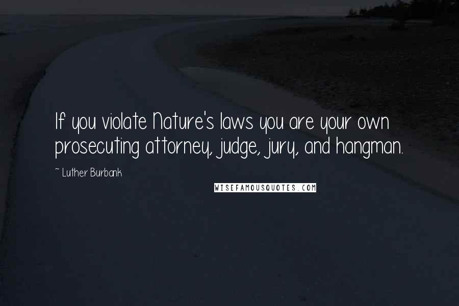 Luther Burbank Quotes: If you violate Nature's laws you are your own prosecuting attorney, judge, jury, and hangman.
