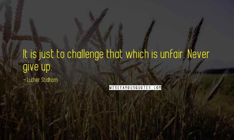 Luther Stidham Quotes: It is just to challenge that which is unfair. Never give up.