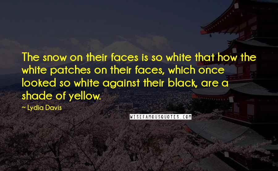 Lydia Davis Quotes: The snow on their faces is so white that how the white patches on their faces, which once looked so white against their black, are a shade of yellow.