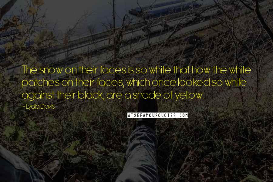 Lydia Davis Quotes: The snow on their faces is so white that how the white patches on their faces, which once looked so white against their black, are a shade of yellow.