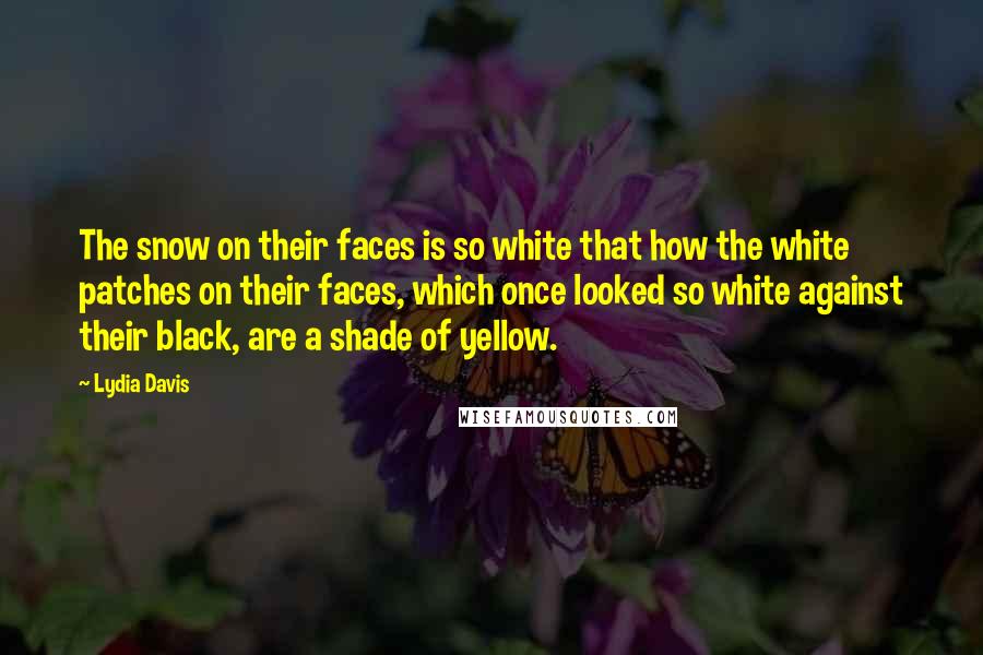 Lydia Davis Quotes: The snow on their faces is so white that how the white patches on their faces, which once looked so white against their black, are a shade of yellow.