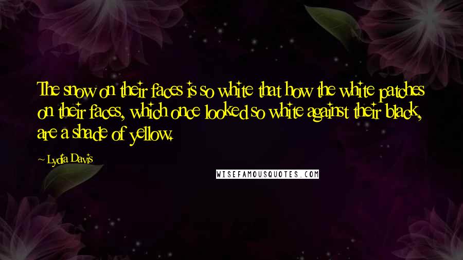 Lydia Davis Quotes: The snow on their faces is so white that how the white patches on their faces, which once looked so white against their black, are a shade of yellow.