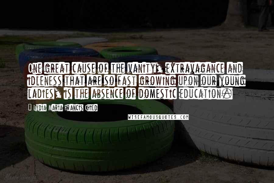 Lydia Maria Francis Child Quotes: One great cause of the vanity, extravagance and idleness that are so fast growing upon our young ladies, is the absence of domestic education.