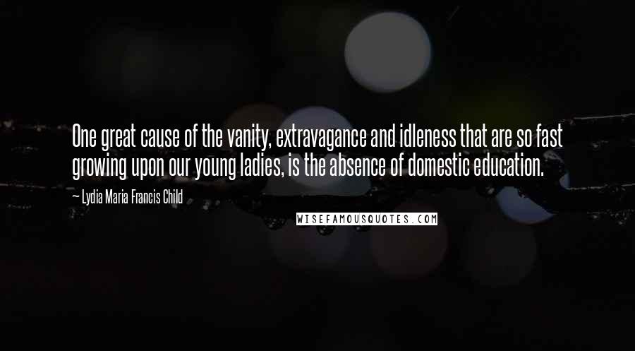 Lydia Maria Francis Child Quotes: One great cause of the vanity, extravagance and idleness that are so fast growing upon our young ladies, is the absence of domestic education.