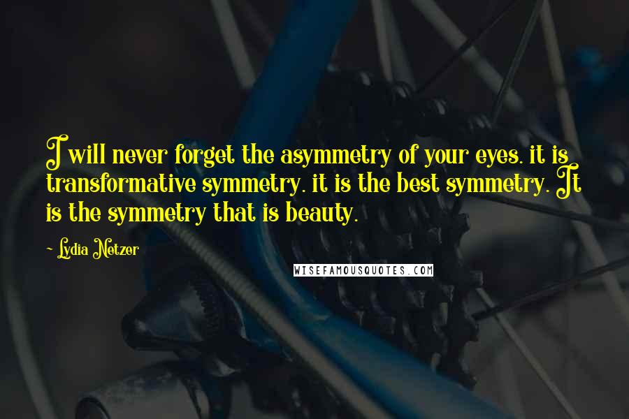 Lydia Netzer Quotes: I will never forget the asymmetry of your eyes. it is transformative symmetry. it is the best symmetry. It is the symmetry that is beauty.