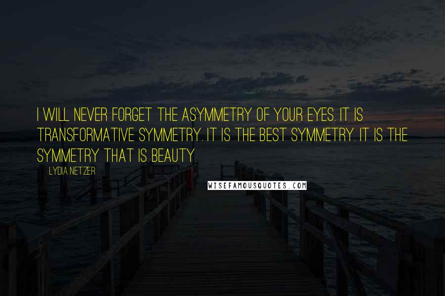 Lydia Netzer Quotes: I will never forget the asymmetry of your eyes. it is transformative symmetry. it is the best symmetry. It is the symmetry that is beauty.