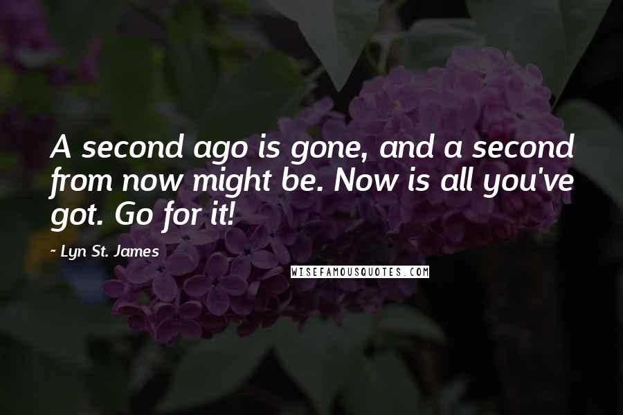 Lyn St. James Quotes: A second ago is gone, and a second from now might be. Now is all you've got. Go for it!