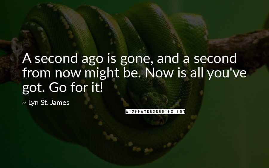 Lyn St. James Quotes: A second ago is gone, and a second from now might be. Now is all you've got. Go for it!
