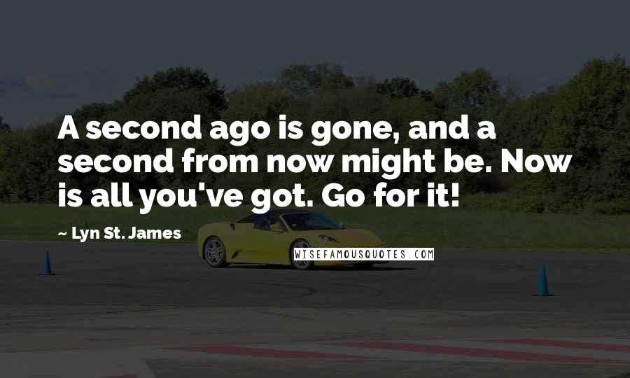 Lyn St. James Quotes: A second ago is gone, and a second from now might be. Now is all you've got. Go for it!