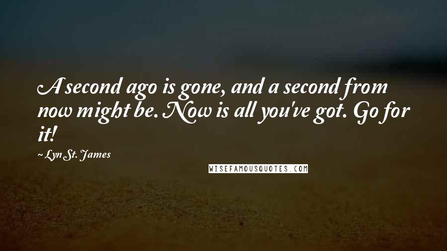 Lyn St. James Quotes: A second ago is gone, and a second from now might be. Now is all you've got. Go for it!