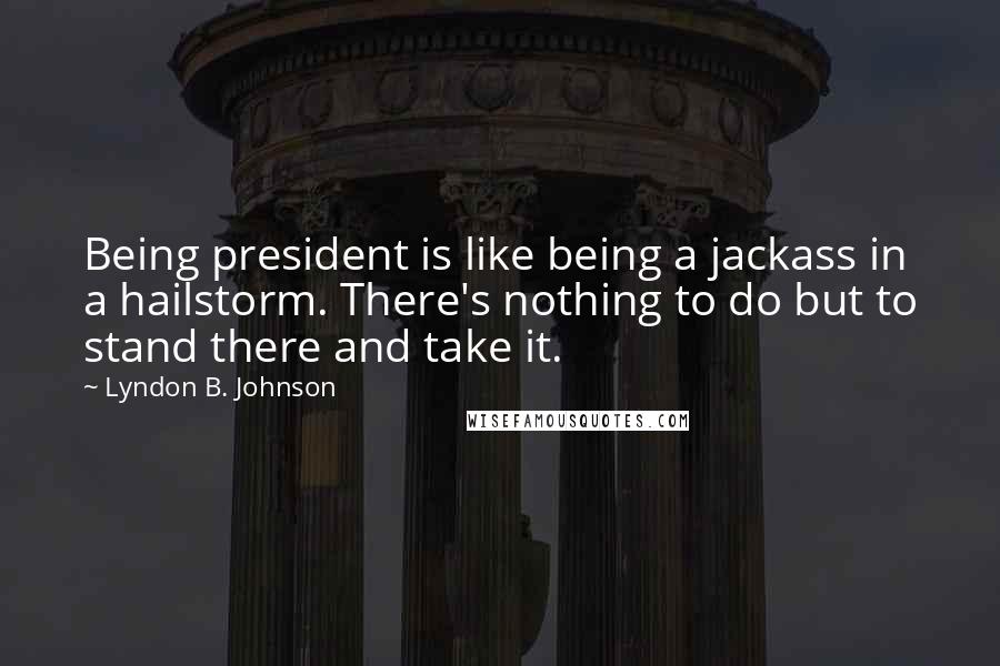 Lyndon B. Johnson Quotes: Being president is like being a jackass in a hailstorm. There's nothing to do but to stand there and take it.