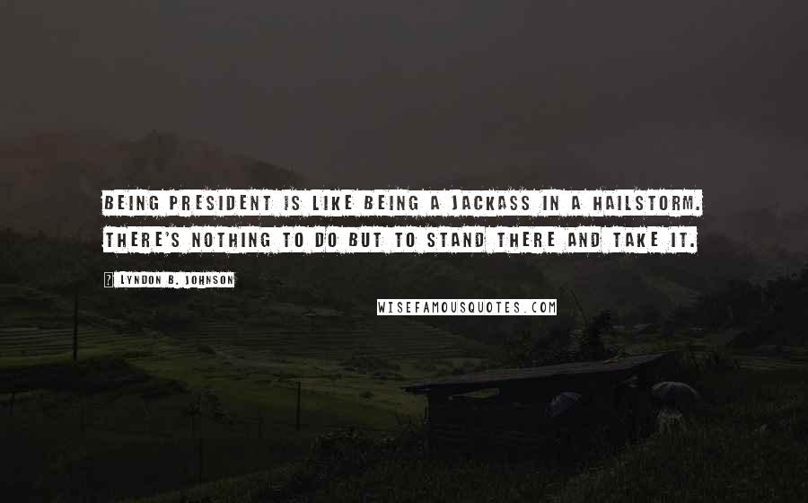 Lyndon B. Johnson Quotes: Being president is like being a jackass in a hailstorm. There's nothing to do but to stand there and take it.