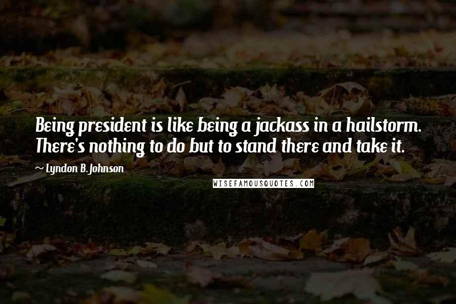 Lyndon B. Johnson Quotes: Being president is like being a jackass in a hailstorm. There's nothing to do but to stand there and take it.