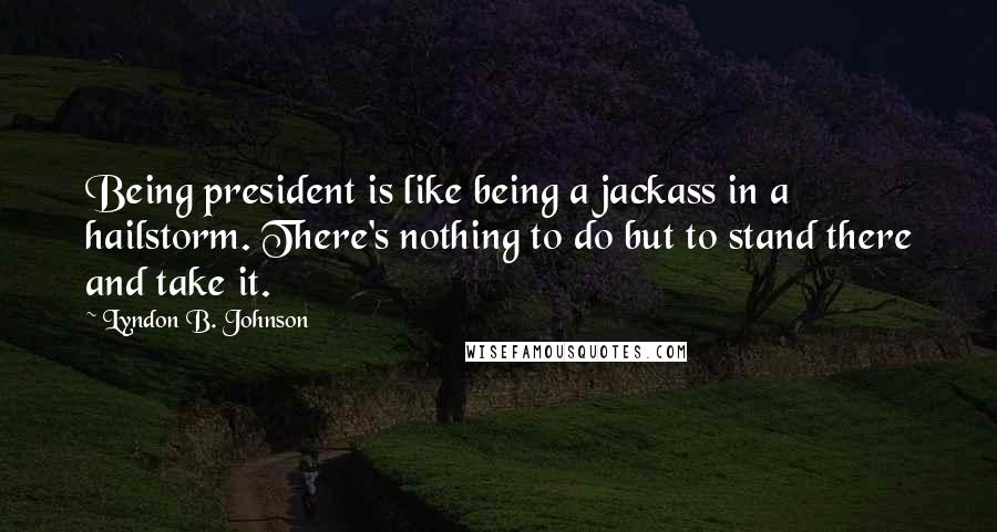Lyndon B. Johnson Quotes: Being president is like being a jackass in a hailstorm. There's nothing to do but to stand there and take it.