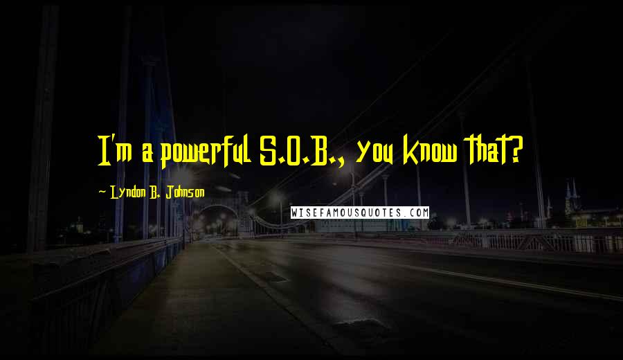 Lyndon B. Johnson Quotes: I'm a powerful S.O.B., you know that?