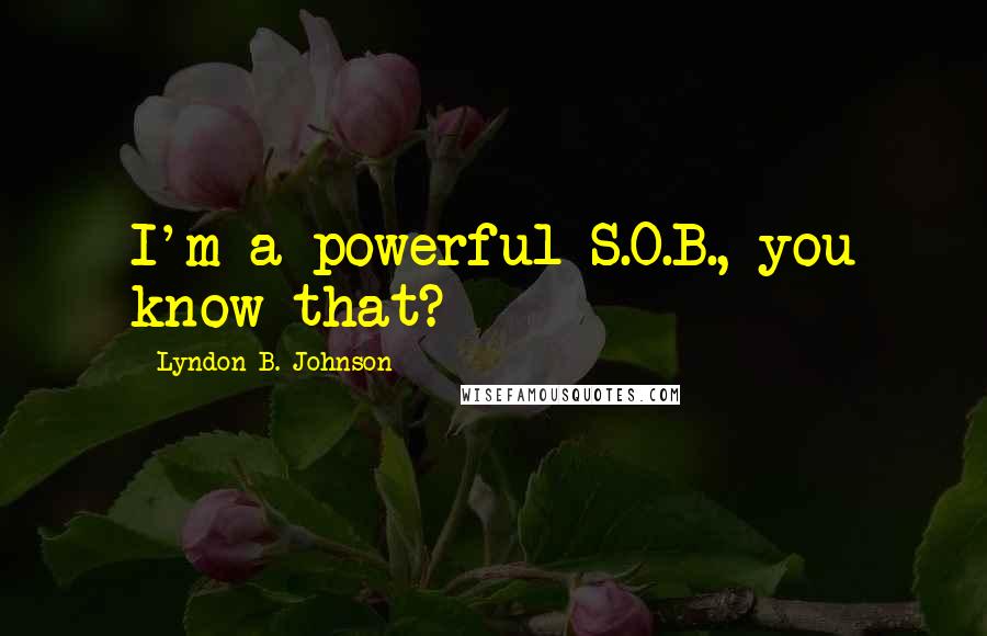 Lyndon B. Johnson Quotes: I'm a powerful S.O.B., you know that?