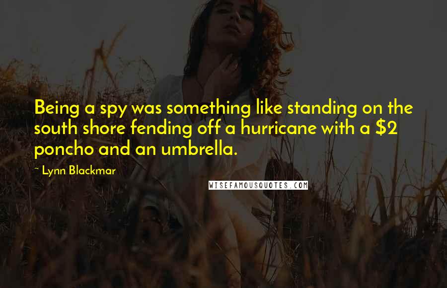 Lynn Blackmar Quotes: Being a spy was something like standing on the south shore fending off a hurricane with a $2 poncho and an umbrella.