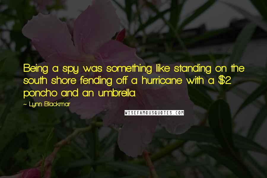 Lynn Blackmar Quotes: Being a spy was something like standing on the south shore fending off a hurricane with a $2 poncho and an umbrella.