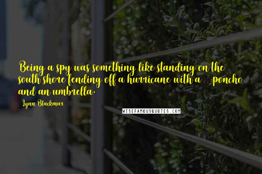 Lynn Blackmar Quotes: Being a spy was something like standing on the south shore fending off a hurricane with a $2 poncho and an umbrella.