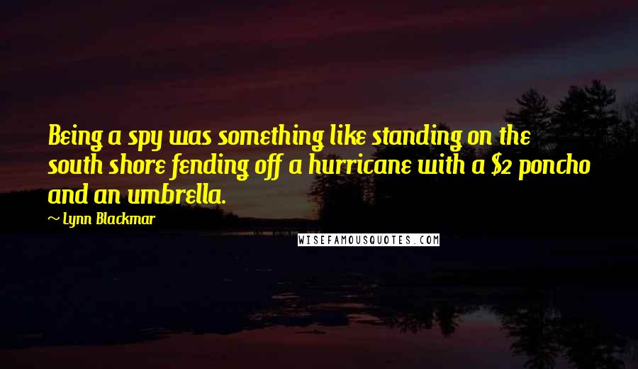 Lynn Blackmar Quotes: Being a spy was something like standing on the south shore fending off a hurricane with a $2 poncho and an umbrella.