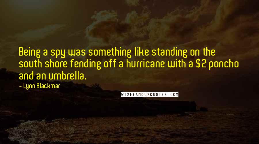 Lynn Blackmar Quotes: Being a spy was something like standing on the south shore fending off a hurricane with a $2 poncho and an umbrella.