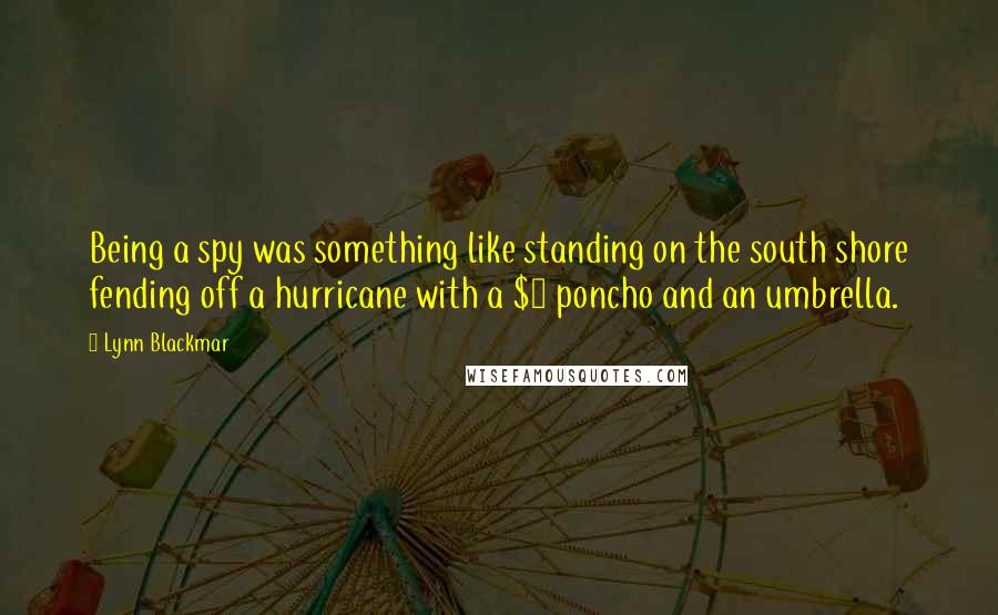 Lynn Blackmar Quotes: Being a spy was something like standing on the south shore fending off a hurricane with a $2 poncho and an umbrella.