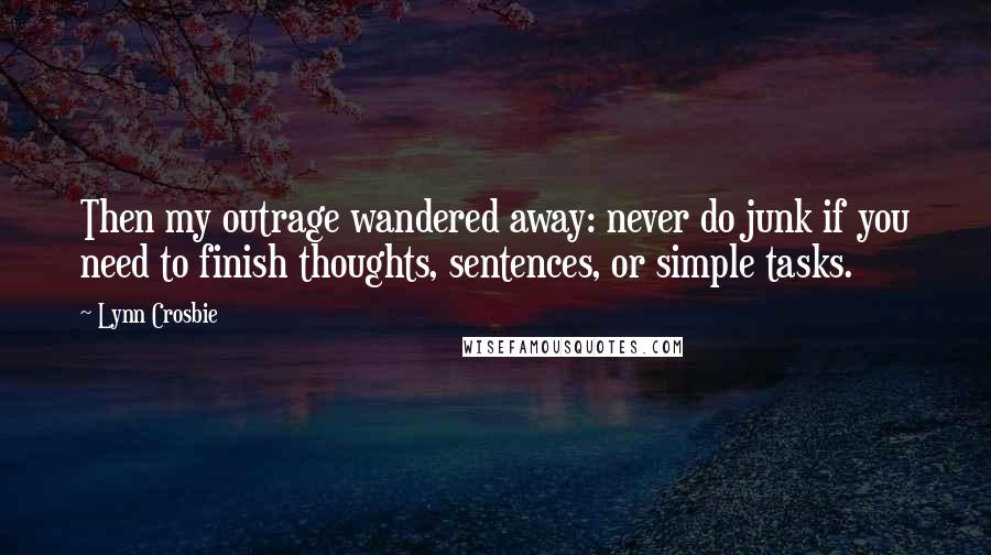 Lynn Crosbie Quotes: Then my outrage wandered away: never do junk if you need to finish thoughts, sentences, or simple tasks.
