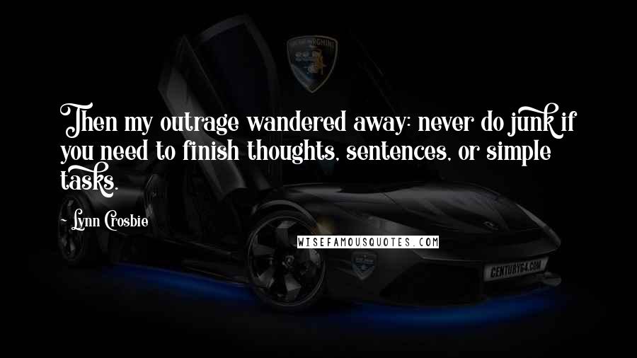 Lynn Crosbie Quotes: Then my outrage wandered away: never do junk if you need to finish thoughts, sentences, or simple tasks.