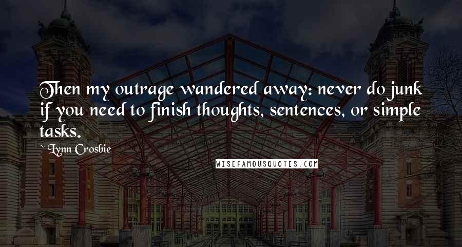 Lynn Crosbie Quotes: Then my outrage wandered away: never do junk if you need to finish thoughts, sentences, or simple tasks.
