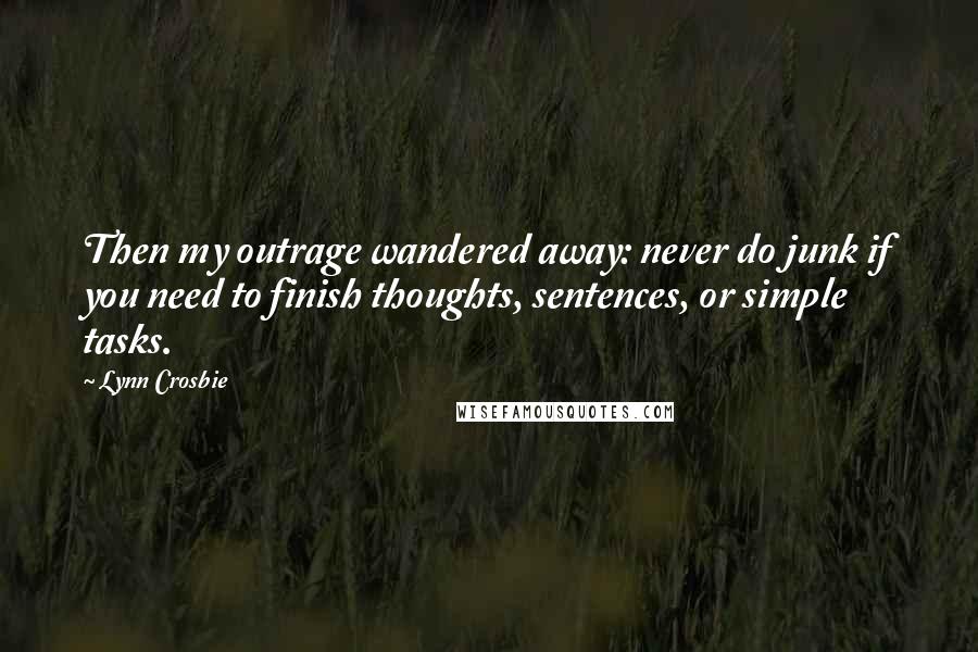 Lynn Crosbie Quotes: Then my outrage wandered away: never do junk if you need to finish thoughts, sentences, or simple tasks.