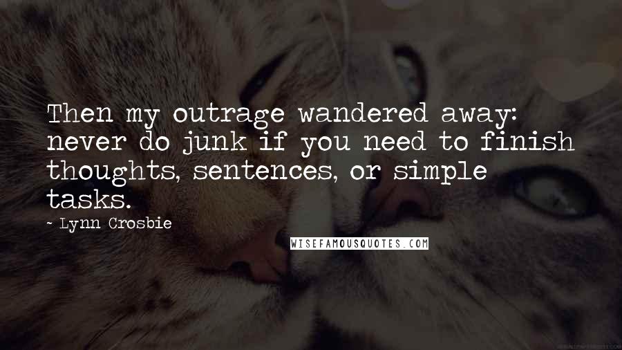 Lynn Crosbie Quotes: Then my outrage wandered away: never do junk if you need to finish thoughts, sentences, or simple tasks.