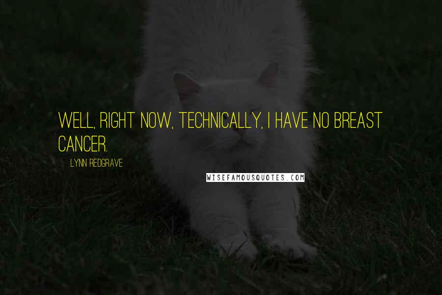 Lynn Redgrave Quotes: Well, right now, technically, I have no breast cancer.