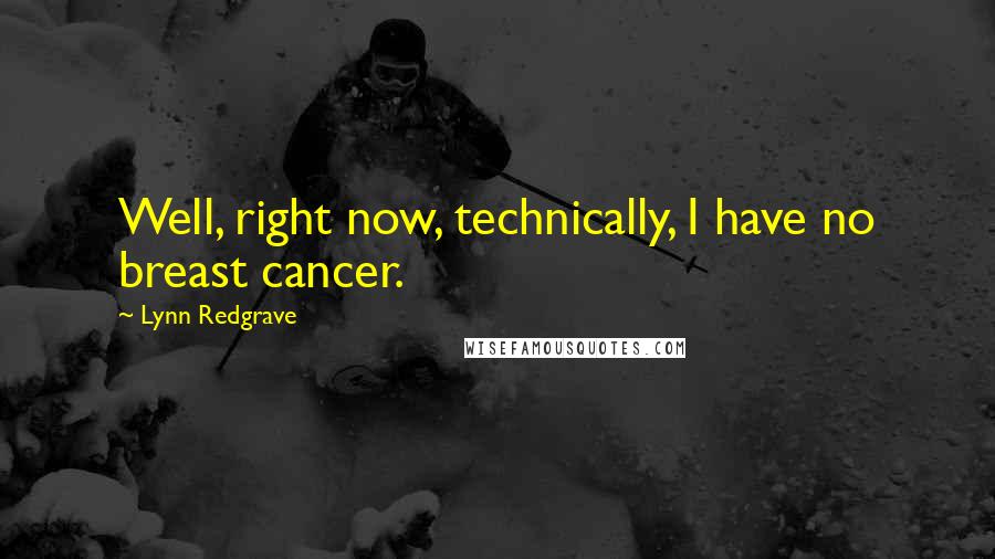 Lynn Redgrave Quotes: Well, right now, technically, I have no breast cancer.