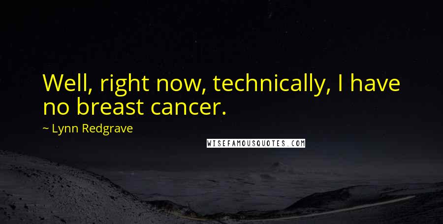 Lynn Redgrave Quotes: Well, right now, technically, I have no breast cancer.