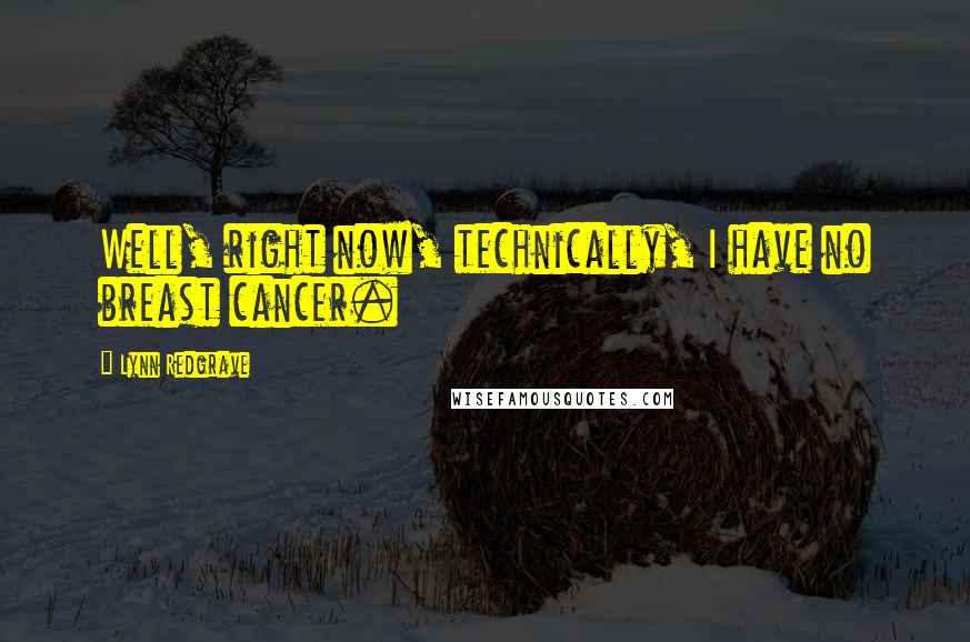 Lynn Redgrave Quotes: Well, right now, technically, I have no breast cancer.