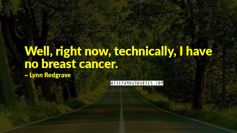 Lynn Redgrave Quotes: Well, right now, technically, I have no breast cancer.