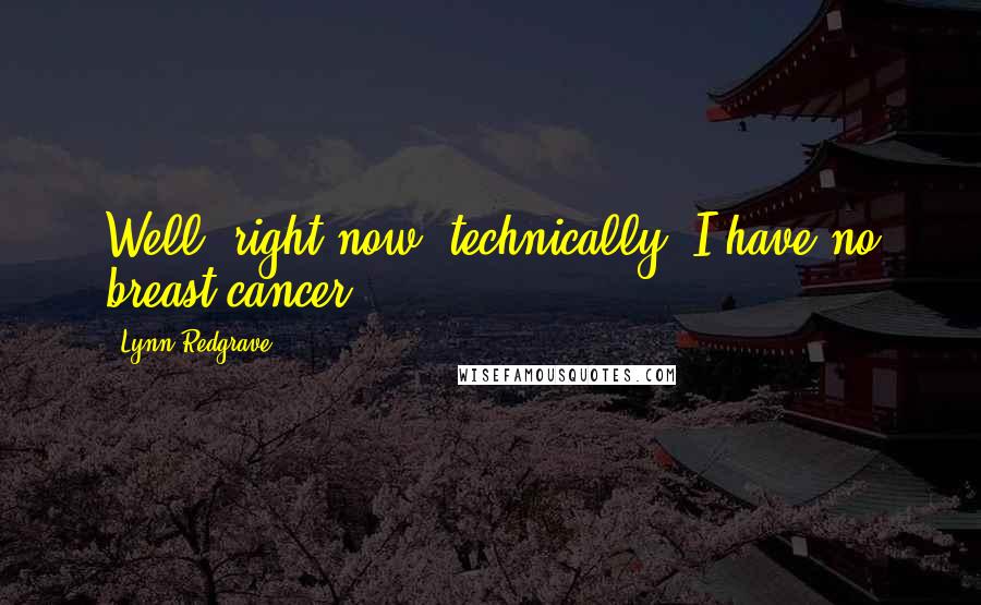 Lynn Redgrave Quotes: Well, right now, technically, I have no breast cancer.