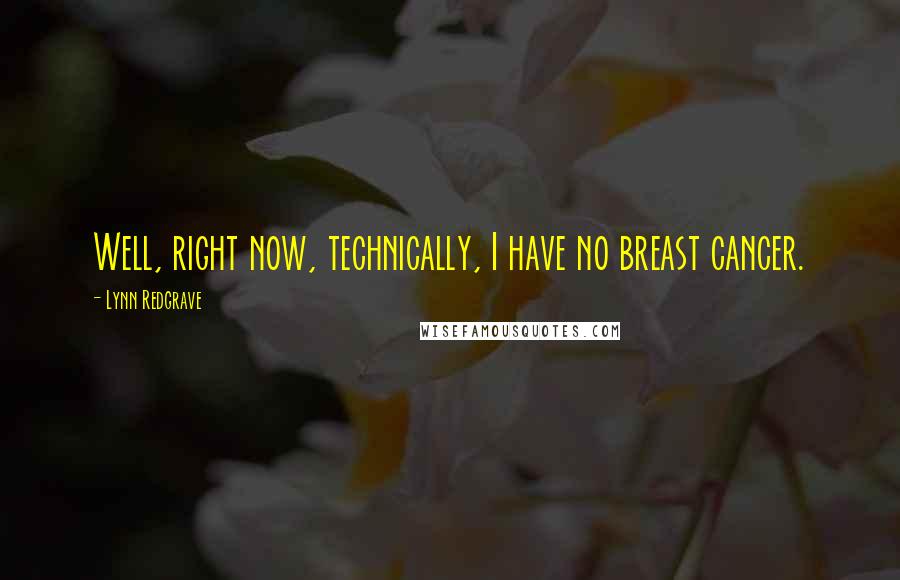 Lynn Redgrave Quotes: Well, right now, technically, I have no breast cancer.