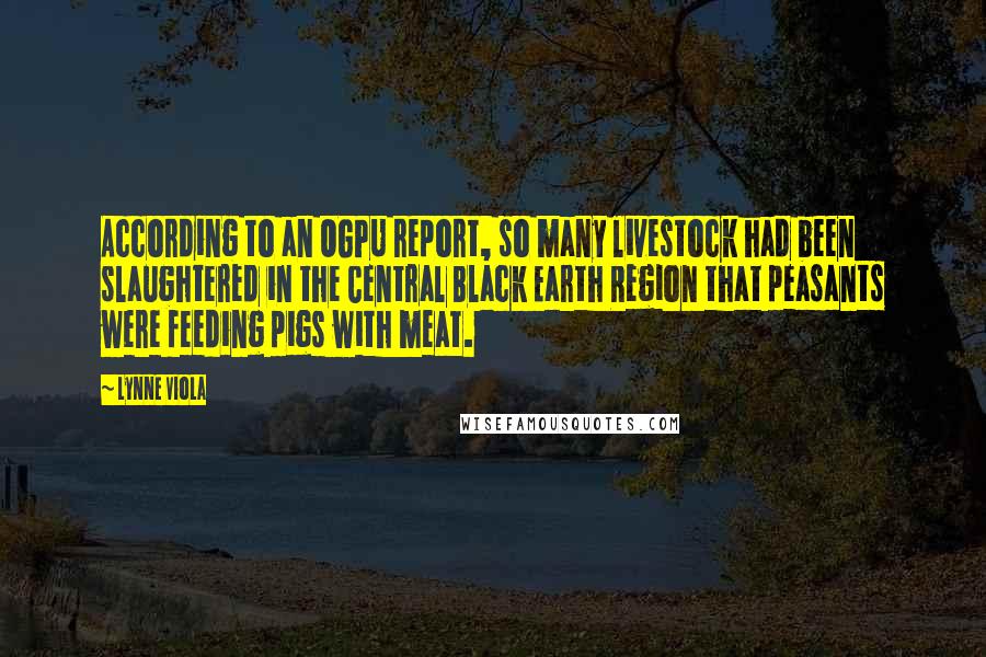 Lynne Viola Quotes: According to an OGPU report, so many livestock had been slaughtered in the Central Black Earth Region that peasants were feeding pigs with meat.