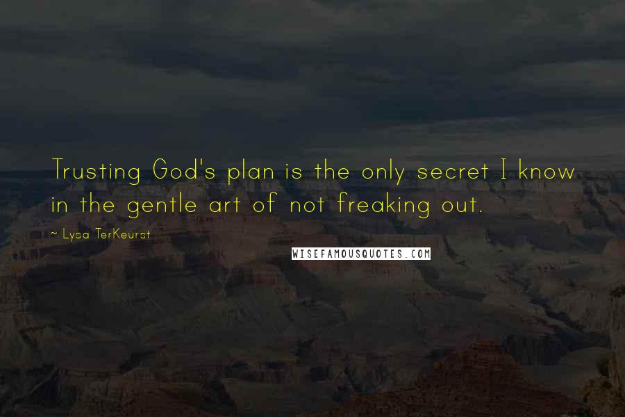 Lysa TerKeurst Quotes: Trusting God's plan is the only secret I know in the gentle art of not freaking out.