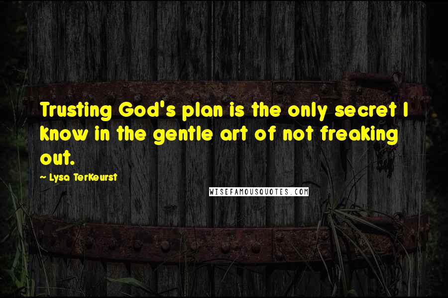 Lysa TerKeurst Quotes: Trusting God's plan is the only secret I know in the gentle art of not freaking out.