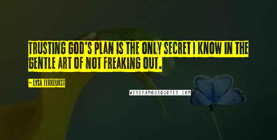 Lysa TerKeurst Quotes: Trusting God's plan is the only secret I know in the gentle art of not freaking out.