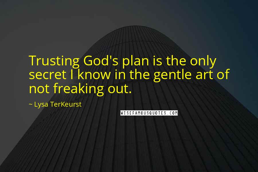 Lysa TerKeurst Quotes: Trusting God's plan is the only secret I know in the gentle art of not freaking out.