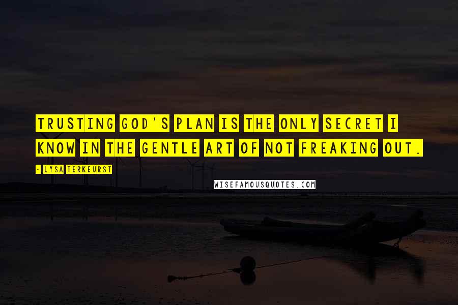 Lysa TerKeurst Quotes: Trusting God's plan is the only secret I know in the gentle art of not freaking out.