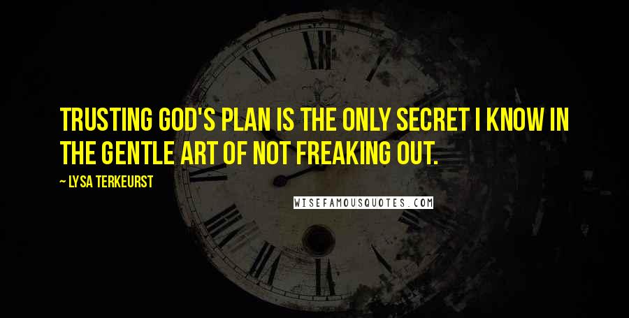 Lysa TerKeurst Quotes: Trusting God's plan is the only secret I know in the gentle art of not freaking out.