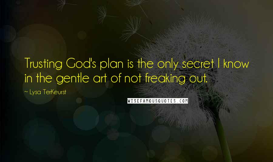 Lysa TerKeurst Quotes: Trusting God's plan is the only secret I know in the gentle art of not freaking out.