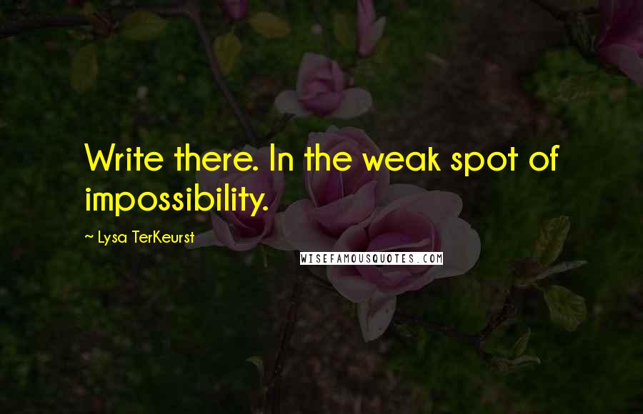 Lysa TerKeurst Quotes: Write there. In the weak spot of impossibility.