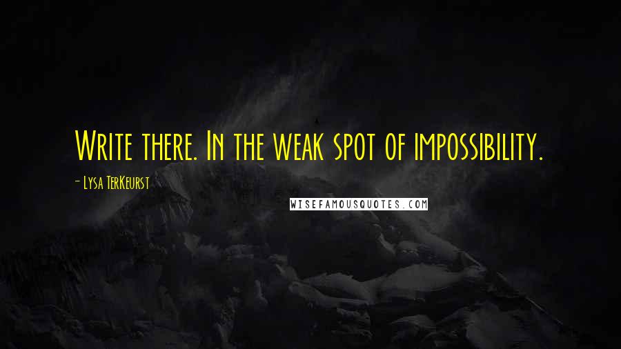 Lysa TerKeurst Quotes: Write there. In the weak spot of impossibility.