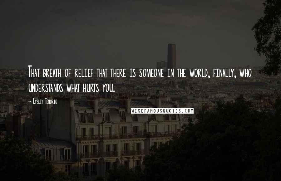 Lysley Tenorio Quotes: That breath of relief that there is someone in the world, finally, who understands what hurts you.